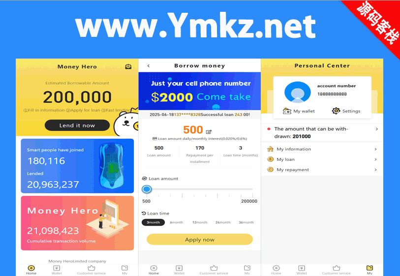 【亲测】Money Hero海外P2P贷款源码/生成转账截图保险费截图/前端html+后端php